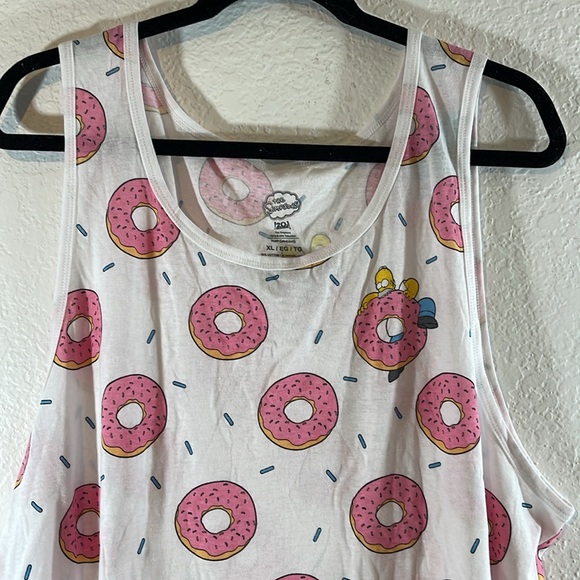 THE SIMPSONS Homer & Donuts All Over Print White Sleeveless Tank Top Size XL NEW - Picture 2 of 9